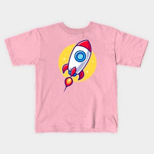 Rocket Flying To The Moon Cartoon Kids T-Shirt